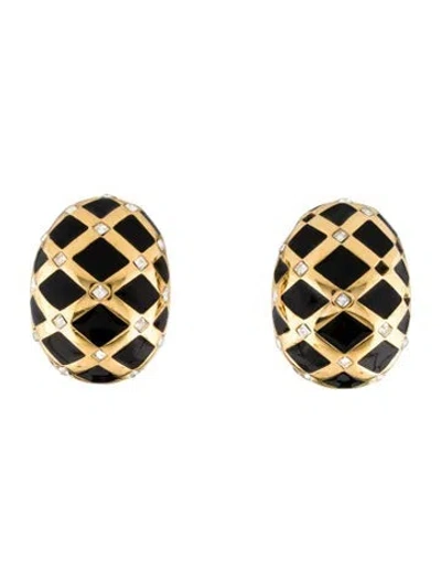 Pre-owned St John Crystal & Resin Clip-on Earrings In Black