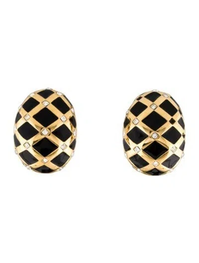 Pre-owned St John Crystal & Resin Clip-on Earrings In Black