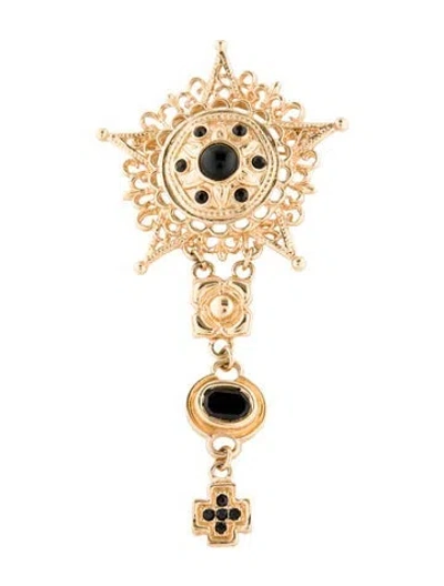 Pre-owned St John Crystal & Resin Pin Brooch In Black