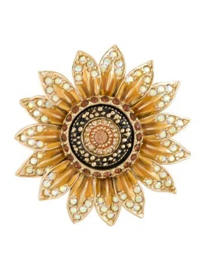 Pre-owned St John Crystal & Resin Sunflower Pin Brooch In Multicolor