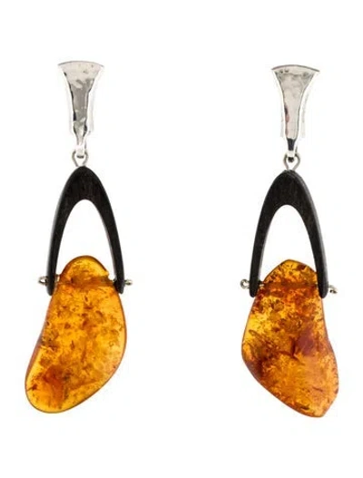 Pre-owned St John Crystal & Wood Drop Earrings In Multi