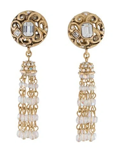 Pre-owned St John Crystal Bead Clip-on Drop Earrings In Multicolor