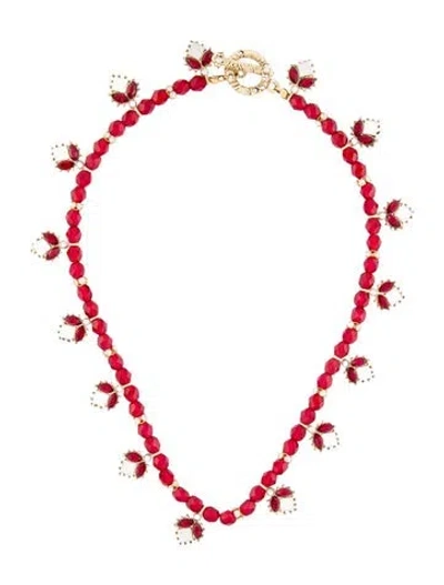 Pre-owned St John Crystal Bead Strand Necklace, 16.5" In Red