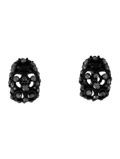 Pre-owned St John Crystal Cluster Clip On Earrings In Black