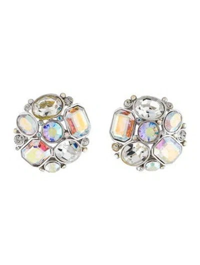 Pre-owned St John Crystal Cluster Clip-on Earrings In Transparent