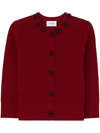 St John Crystal-embellished Cardigan In Red