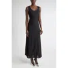 St John St. John Crystal Embellished Pleated Piqué Gown In Black