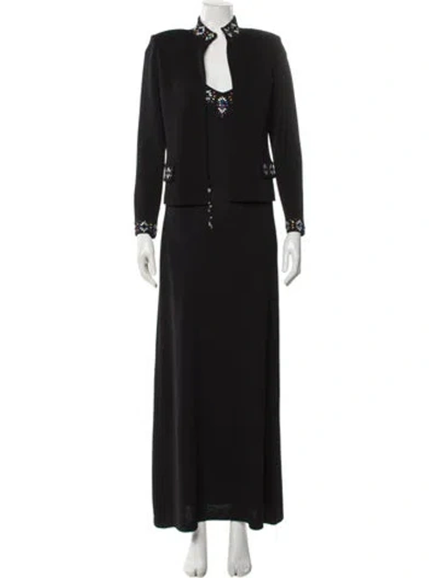 Pre-owned St John Crystal Embellishments Dress Set In Black