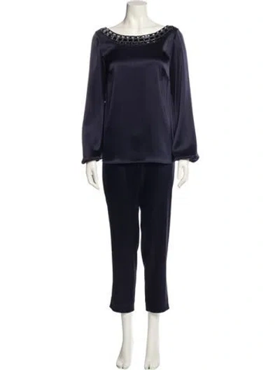 Pre-owned St John Crystal Embellishments Pant Set In Blue