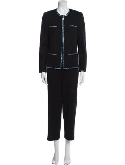 Pre-owned St John Crystal Embellishments Pant Set In Blue