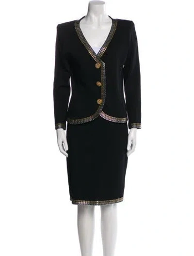 Pre-owned St John Crystal Embellishments Skirt Set In Black