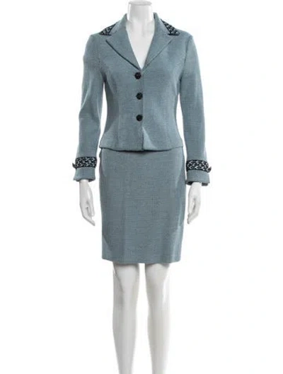 Pre-owned St John Crystal Embellishments Skirt Suit In Blue