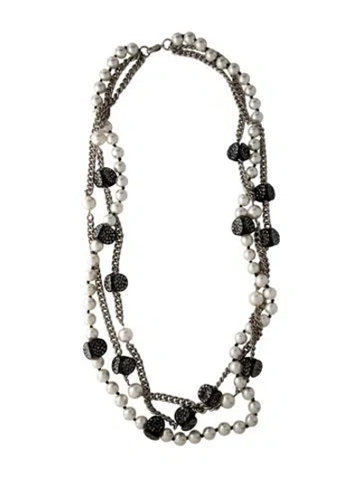 Pre-owned St John Crystal Faux Pearl Bead Strand, 34.5" In Black/white