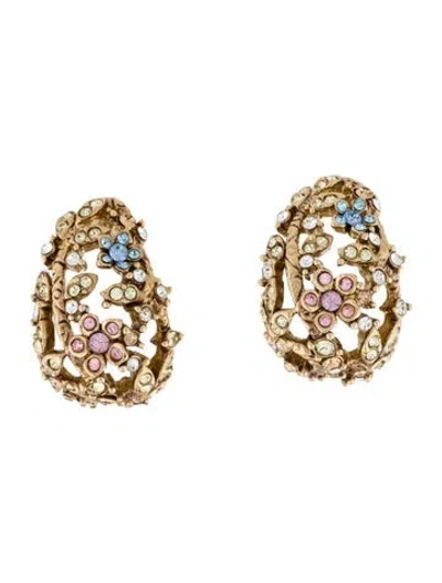 Pre-owned St John Crystal Floral Clip-on Earrings In Blue/clear/pink