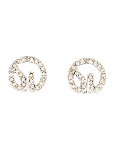 Pre-owned St John Crystal Logo Clip On Stud Earrings In Multicolor