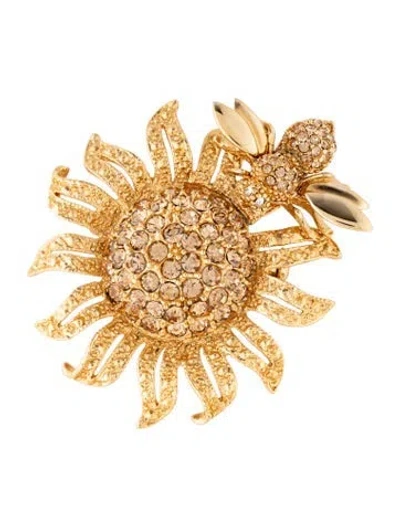 Pre-owned St John Crystal Sunflower & Bee Brooch Pin In Multi
