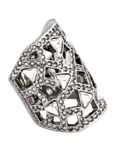 Pre-owned St John Crystal Tall Band Ring In Clear