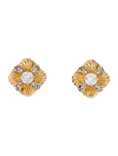 Pre-owned St John Crystal Two Tone Clip On Earrings In Multi