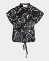 St John Cubist Floral Print Top In Gray Pattern