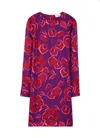 St John Cubist Floral-print Long-sleeve Dress In Haute Red/multi