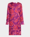 St John Cubist Floral-print Long-sleeve Dress In Red Pattern