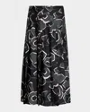 St John Cubist Floral-print Pleated Midi Skirt In Black/shadow Multi