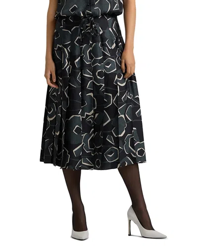 St John Cubist Floral Print Skirt In Black/shadow Multi