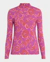 St John Cubist Floral-print Turtleneck Top In Red Pattern