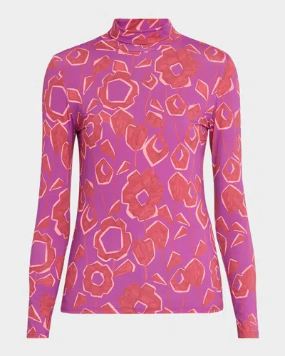 St John Cubist Floral-print Turtleneck Top In Red Pattern
