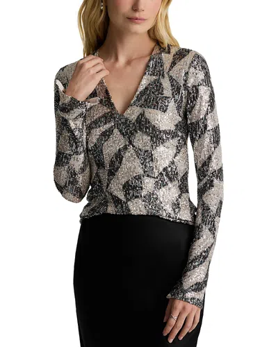 St John Cubist Geometric Paillettes Top In Brown