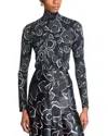 St John Cubist Floral-print Turtleneck Top In Black Shadow Multi