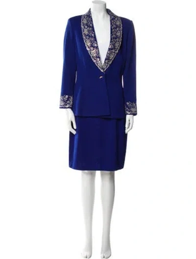 Pre-owned St John Cutout Accent Skirt Set In Blue