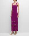 St John Stretch Knit Cut Out Gown In Purple