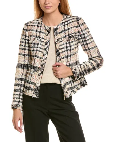 St John St. John Degrade Soft Plaid Tweed Fringe Detail Cr In Neutral