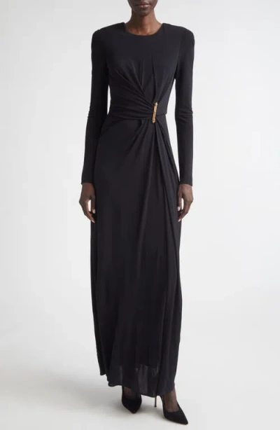 St John St. John Dominique Long Sleeve Matte Crepe Jersey Gown In Black