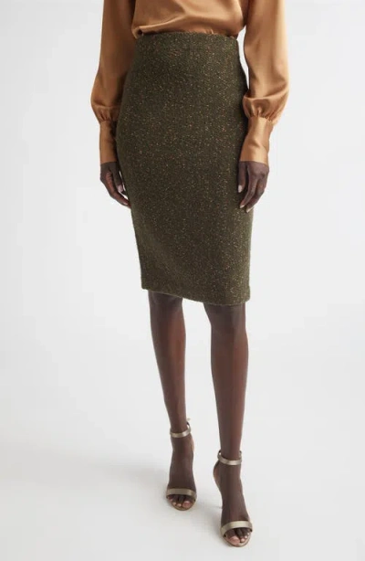 St John St. John Donegal Cotton & Wool Blend Knit Pencil Skirt In Brown