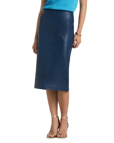 St John Double Face Nappa Leather Skirt In Slate Blue