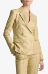 St John Metallic Twill Double-breasted Blazer Jacket In Silver/ Sunflower Multi
