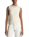 St John Embellished Micro Boucle Stretch Knit Sleeveless Sweater In Ecru