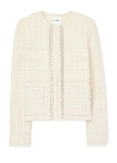 St John Embellished Tweed Jacket In 白色
