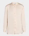 St John Embellished Washed Satin Button-down Blouse In Blush
