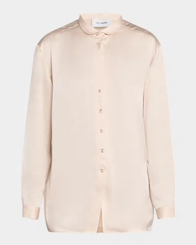 St John Embellished Washed Satin Button-down Blouse In Neutral