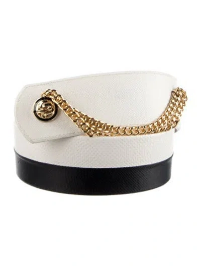Pre-owned St John Embossed Leather Chain-link Accents Chain-link Belt In Black/white