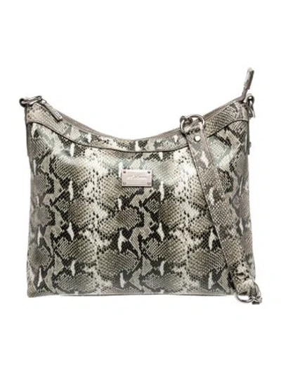 Pre-owned St John Embossed Leather Shoulder Bag In Grey