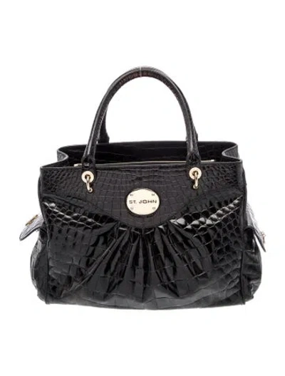 Pre-owned St John Embossed Leather Top Handle Bag In Black