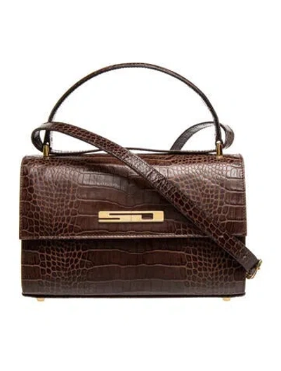 Pre-owned St John Embossed Leather Top Handle Bag In Brown