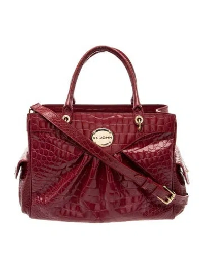Pre-owned St John Embossed Leather Top Handle Bag In Red
