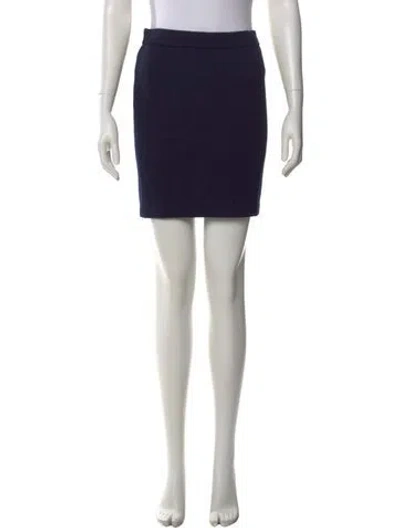 Pre-owned St John Embroidered Accent Mini Skirt In Blue