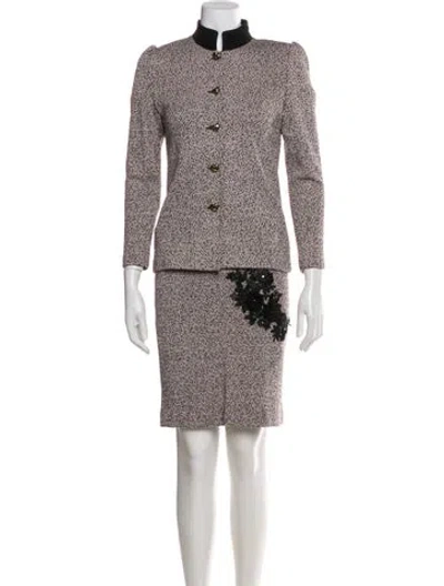 Pre-owned St John Embroidered Accent Skirt Set In Gray