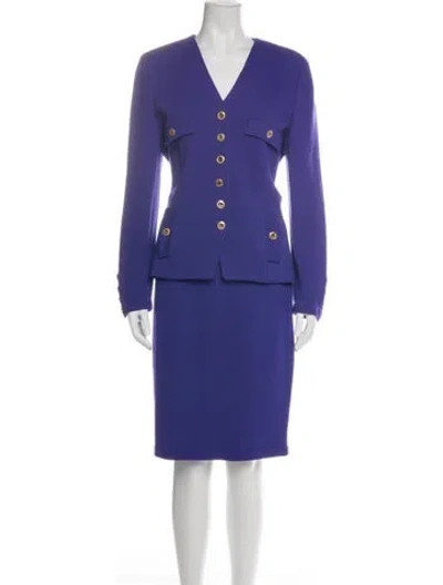 Pre-owned St John Embroidered Accent Skirt Set In Purple